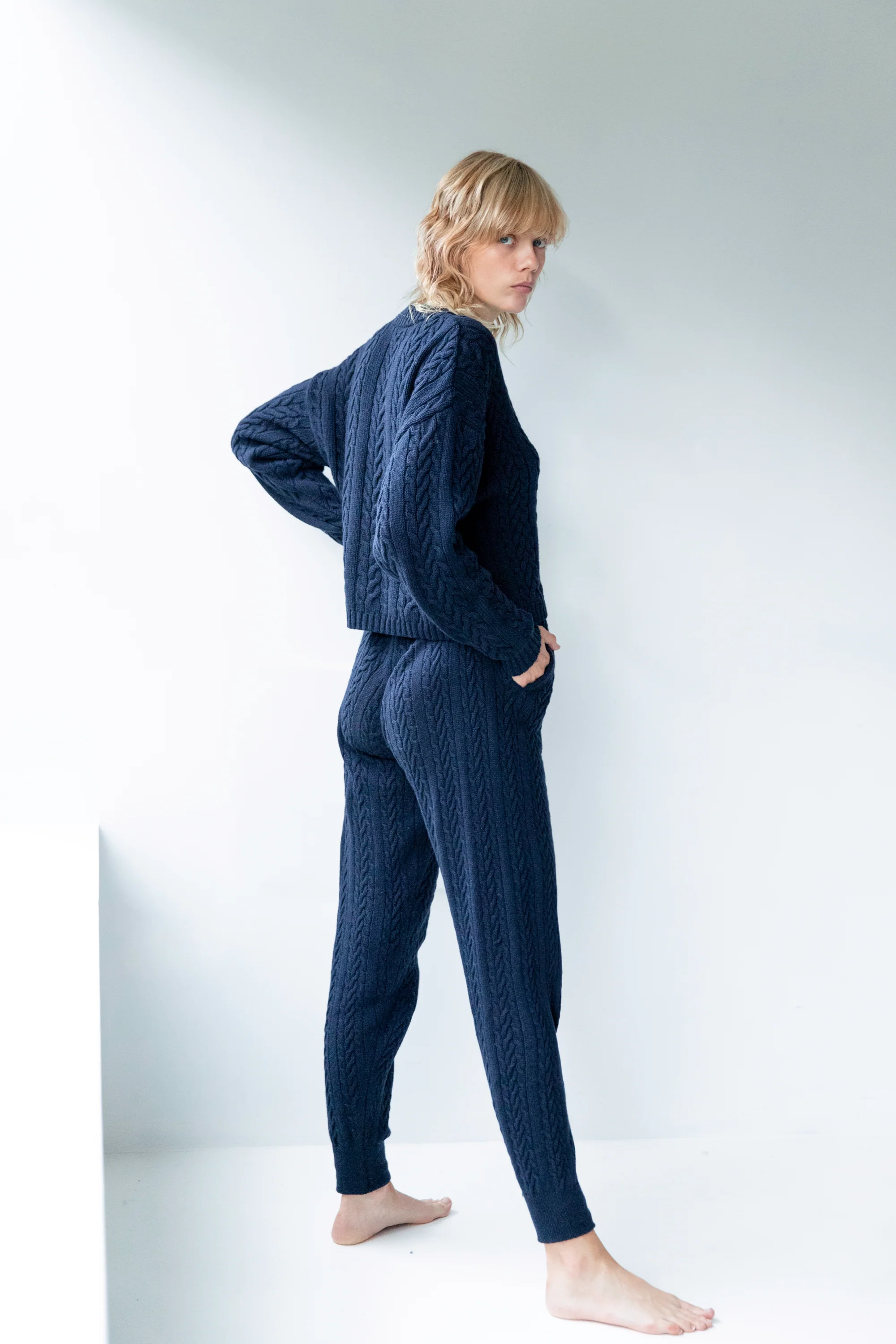 Cable Knit Pants Navy Blue - Image 3